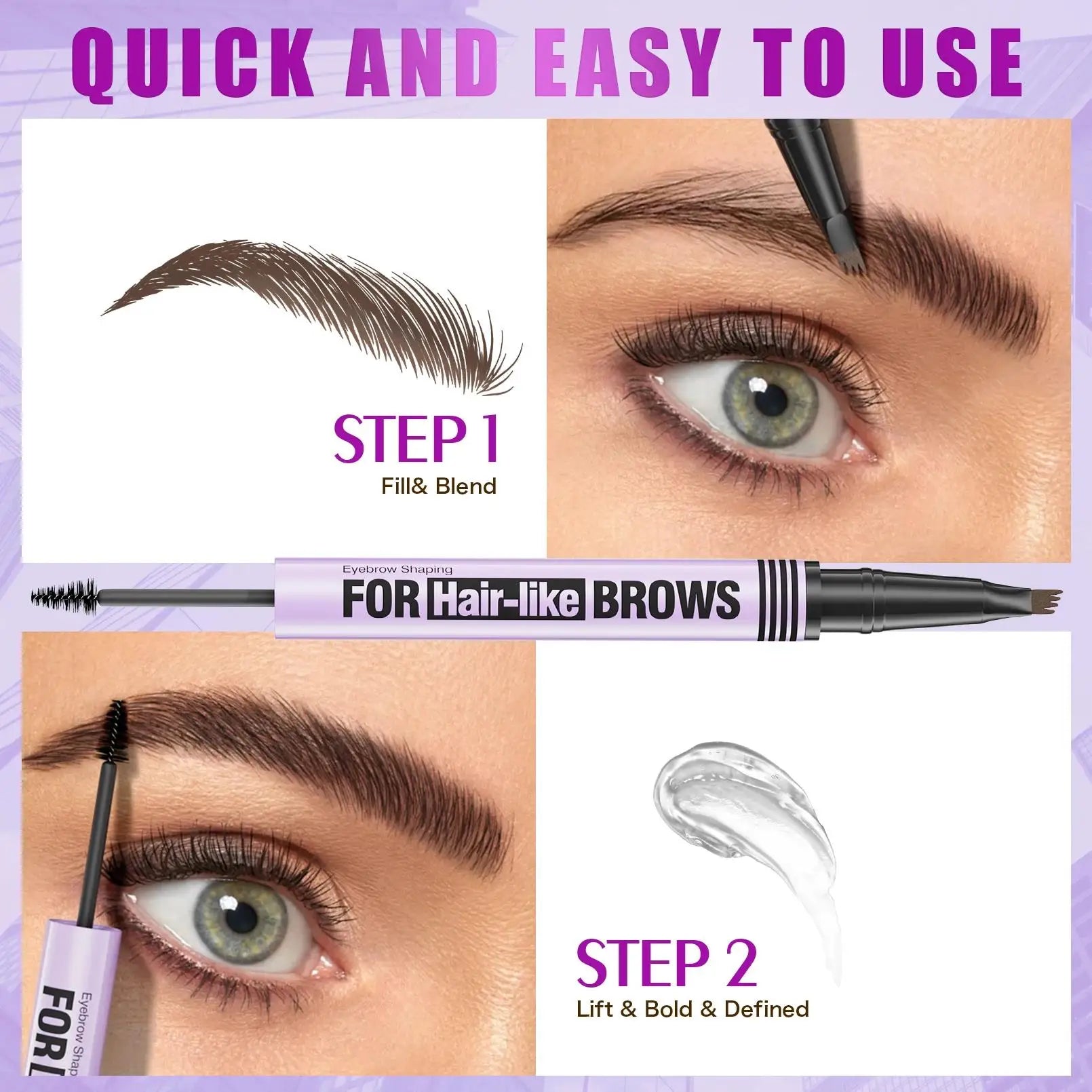 Hello Kiss 2-in-1 Waterproof Eyebrow Pencil & Gel – Four-Claw Brow