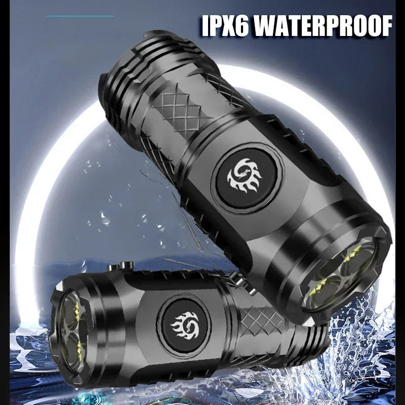 High Strong Power LED Flashlight Built-in Battery Type-C Rechargeable with Pen Clip Torch Outdoor Camping Emergency Lantern Oasis Select