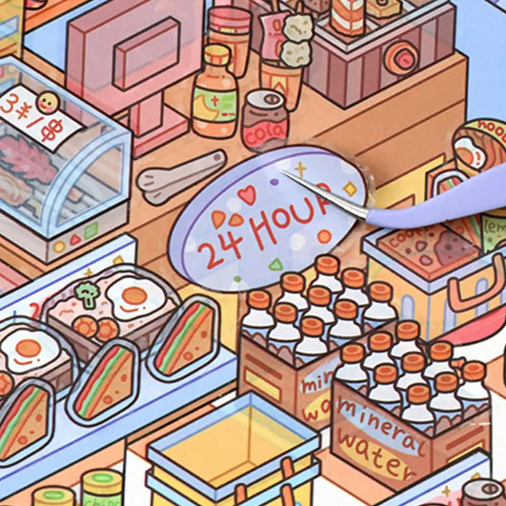 3D Miniature Supermarket Restocking Sticker Book DIY Quiet Book Snack Beverage Storage Simulation Scene Stickers Kids Toy Oasis Select