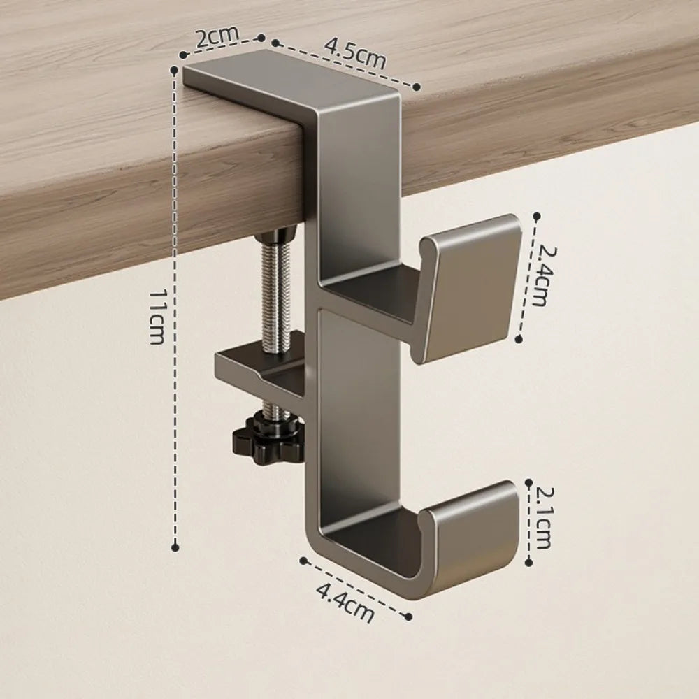 New Aluminum Alloy Hanging Bag Hook Punch-free Removable Desk Side Holder Multi-functional Portable Handbag Rack Table Oasis Select Grey Style 1