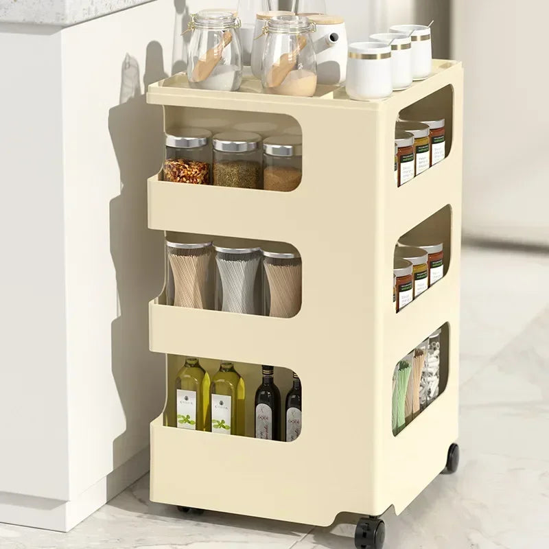 Storage Cabinet Living Room Bedroom Multifunctional Rotatable Cream Wind Bedside Table Trolley Snacks Cosmetics Rack Oasis Select