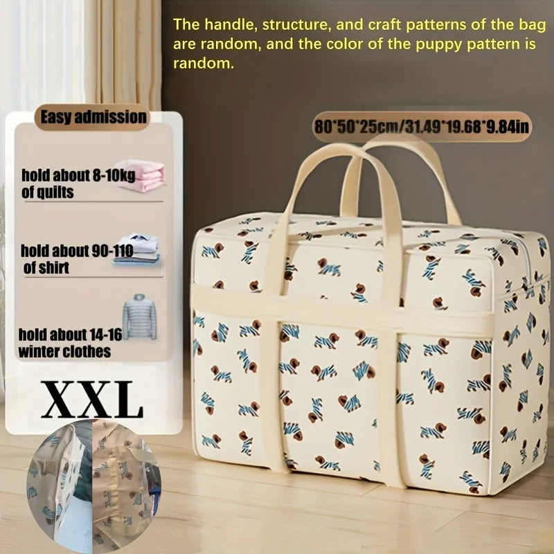1pc Foldable Luggage Organizer Bag with Cute Puppy Pattern,Large Capacity Space-Saving Travel Storage Bag,Durable Polyester bag Oasis Select XXL