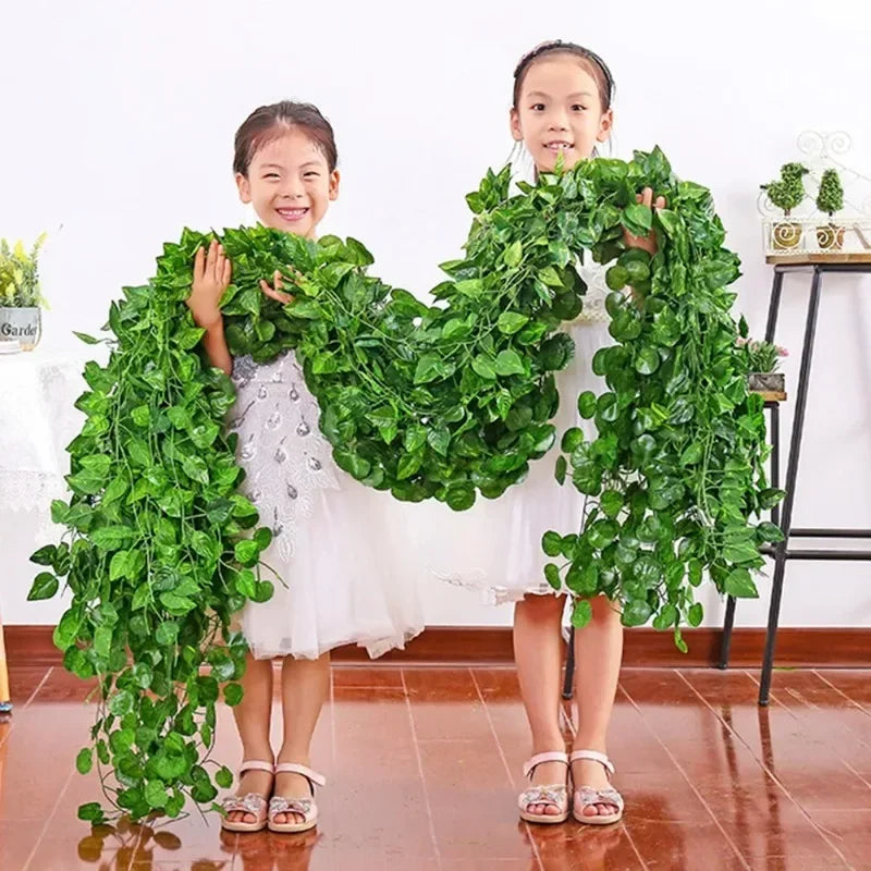 220cm Artificial Liana Vine Wall Hanging Fake Plants Ivy String Leaves Decoration Home Outdoor Garden Wedding Party Decors Oasis Select