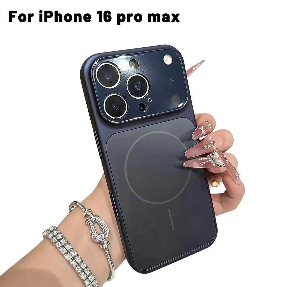 Original Large Window Nano Glass Case For iPhone 17 Air 16 15 14 13 Pro Max Magnetic For Magsafe Wireless Charging Matte Case Oasis Select Navy 16promax