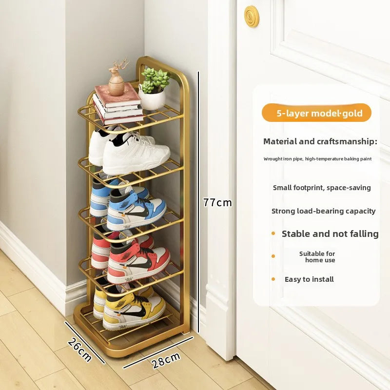 Wrought iron shoe rack, simple multi-layer dust-proof shoe cabinet, narrow and mical corner shoe rack in dormitory Oasis Select 5-Champagne gold