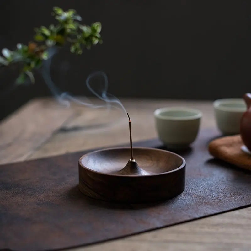 North American Black Walnut Solid Wood Incense Stick Handmade Tea Ceremony Round Incense Burner Agarwood Tray Holder Oasis Select