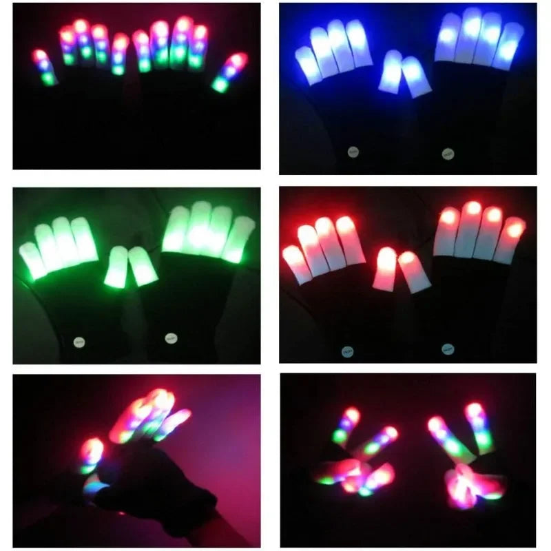 LED Light Night Glowing Gloves Finger Lighting Flashing Glow Mittens Glitter Gloves for Entertainment Rave Party Glow Gloves Oasis Select