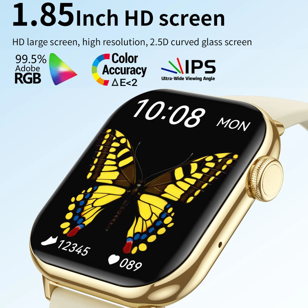 Lady 1.85" Screen Smartwatch Men Women BT Call Smart Watch 100+ Sports Modes Heart Rate Sleep Health Watches Local Music Weather Oasis Select