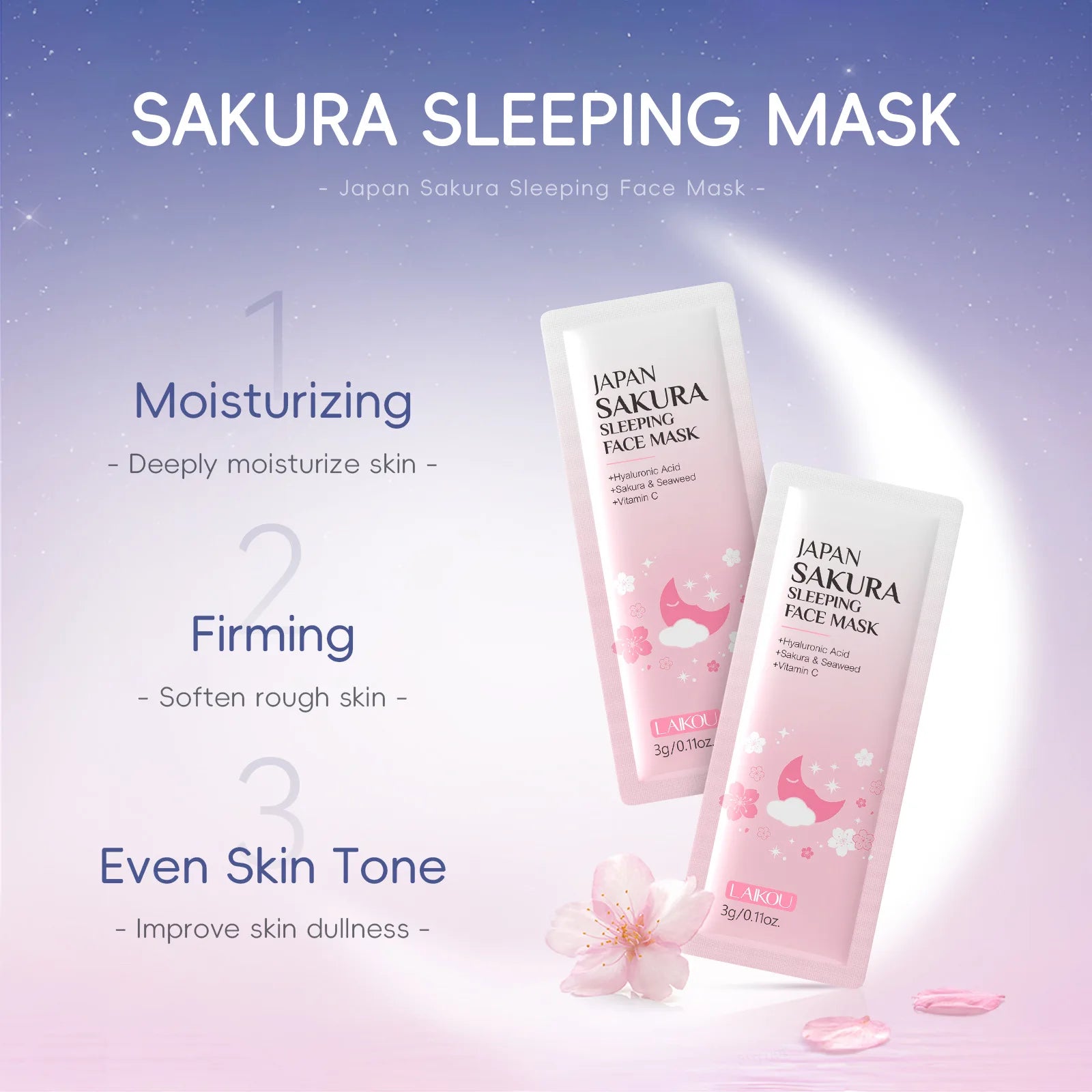 LAIKOU 7PCS Sleeping Face Mask Snail Seaweed Sakura Centella Green Tea Overnight Moisturizing Repair Skin Care Oasis Select