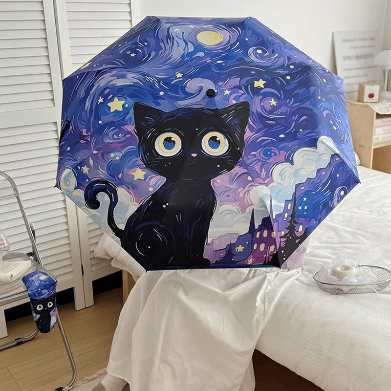 Cartoon Cat Purple Folding Umbrella Professional Sun Protection And UV Protection Umbrella Dual use of Rain and Sunny Automatic Oasis Select