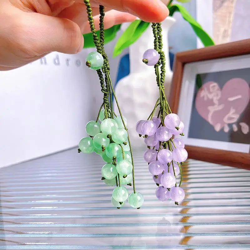 Color-changing Grape Pendant Keychain DIY Hand Woven Material Package Bead Car Key Backpack Pendant Decoration Accessory Oasis Select