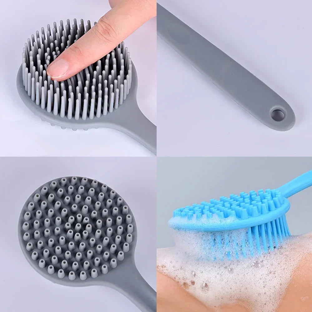 Silicone Long Handle Shower Brush Soft Haired Lazy Bath Tools Back Scrubber Sponge Exfoliating Skin Massager Bathroom Tools Oasis Select