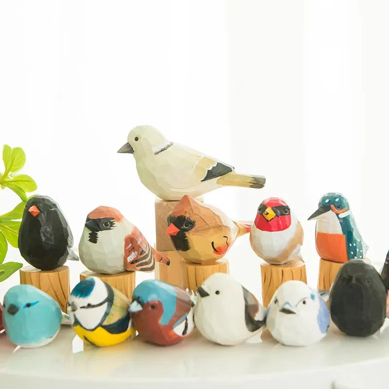 Desktop Ornament Cute Wood Carving Bird Mini Carving Small Bird Ornament Nordic-style Handmade Wooden Bird Figurine Home Decor Oasis Select