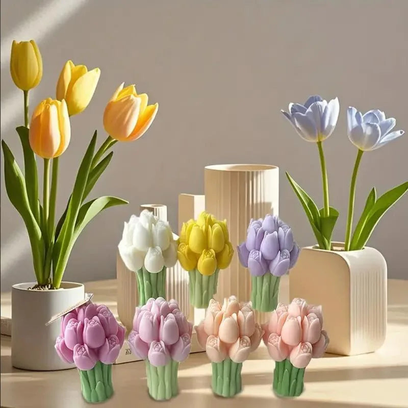 Tulip Bouquet Silicone Mold Suitable for DIY Aromatic Candle, Plaster and Resin Decoration, Flower Theme Irregular Shape Handmad Oasis Select