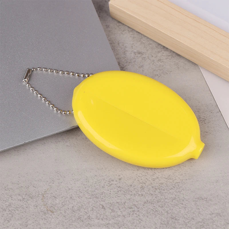 Small Oval Coin Purse Mini Earrings Rings Storage Box With Chain Solid Color PVC Fashion Portable Bag Pendant Oasis Select Yellow