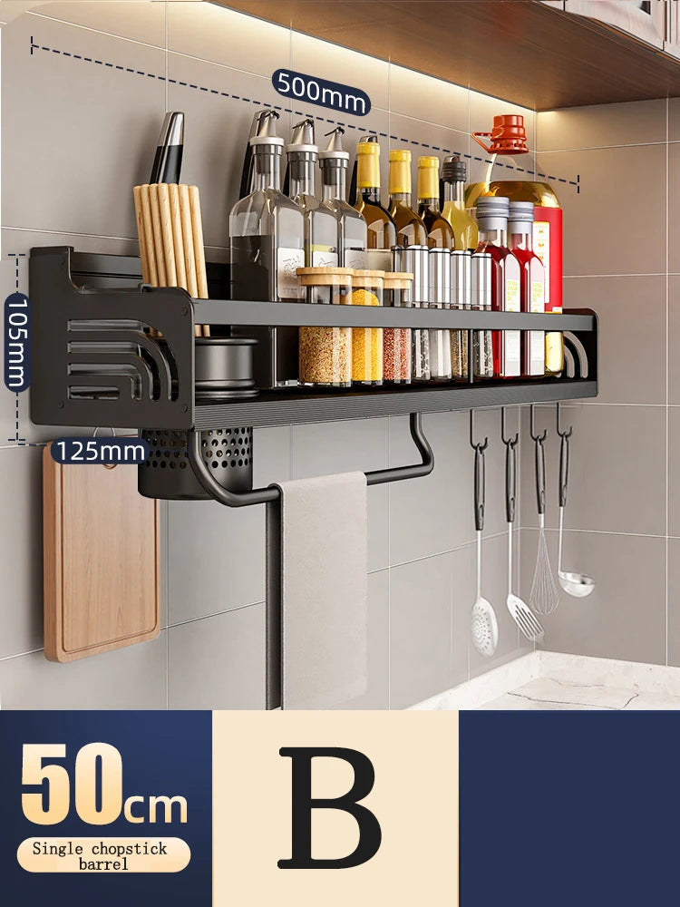 Kitchen Organizer Shelf Wall-mounted Spice Storage Rack Kitchen Knife Holder Wall Seasoning Chopstick Spoon Shovel Storage Oasis Select 50CM B