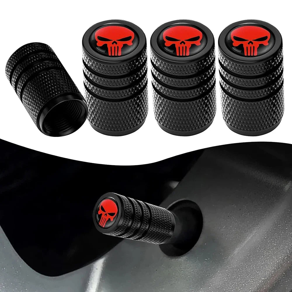 4Pcs Skull Tire Valve Stem Caps Car Tire Decoration, Car Exterior Replacements, Universal for Most Cars Oasis Select Red