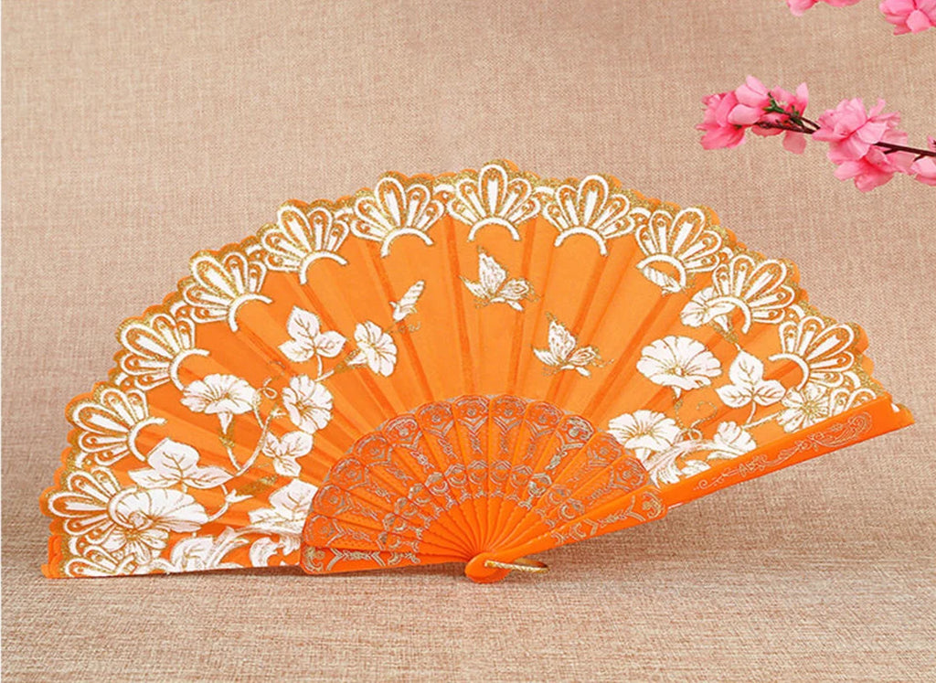 Chinese Style Folding Dance Fans Wedding Party Lace Silk Hand Held Flower Fan Vintage Lace Hand Held Fan Women Girl Photo Prop Oasis Select