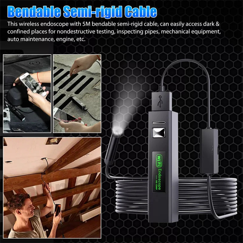 Wireless Endoscope WiFi Borescope Inspection Camera 1200P HD IP68 Waterproof Snake Camera With 8 LED For Android IOS Tablet PC Oasis Select
