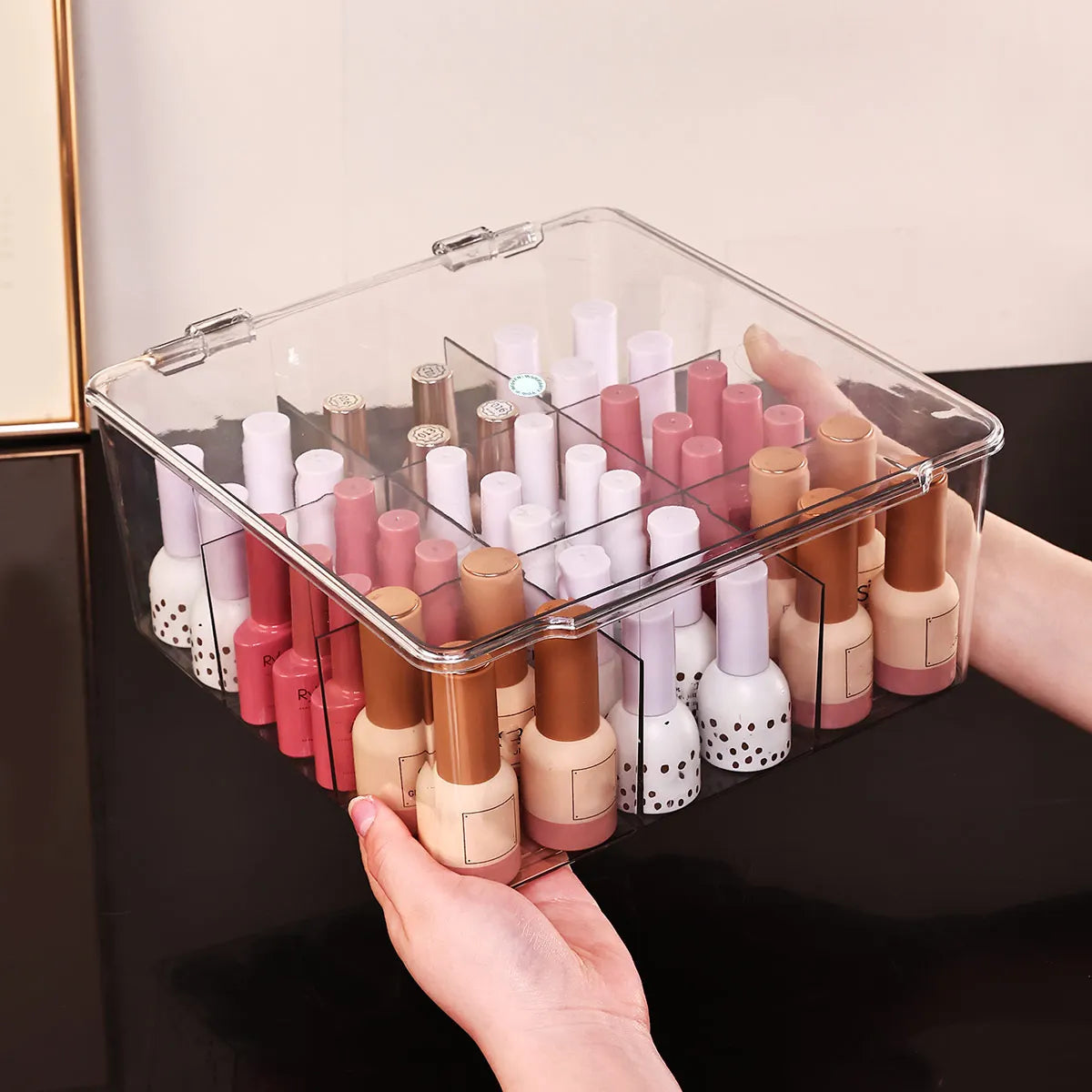 Transparent Nail Polish Storage Box-Flip Top Type, Suitable for Lipstick, Perfume, Essence, 9-Cell Large Capacity Jewelry Box Oasis Select