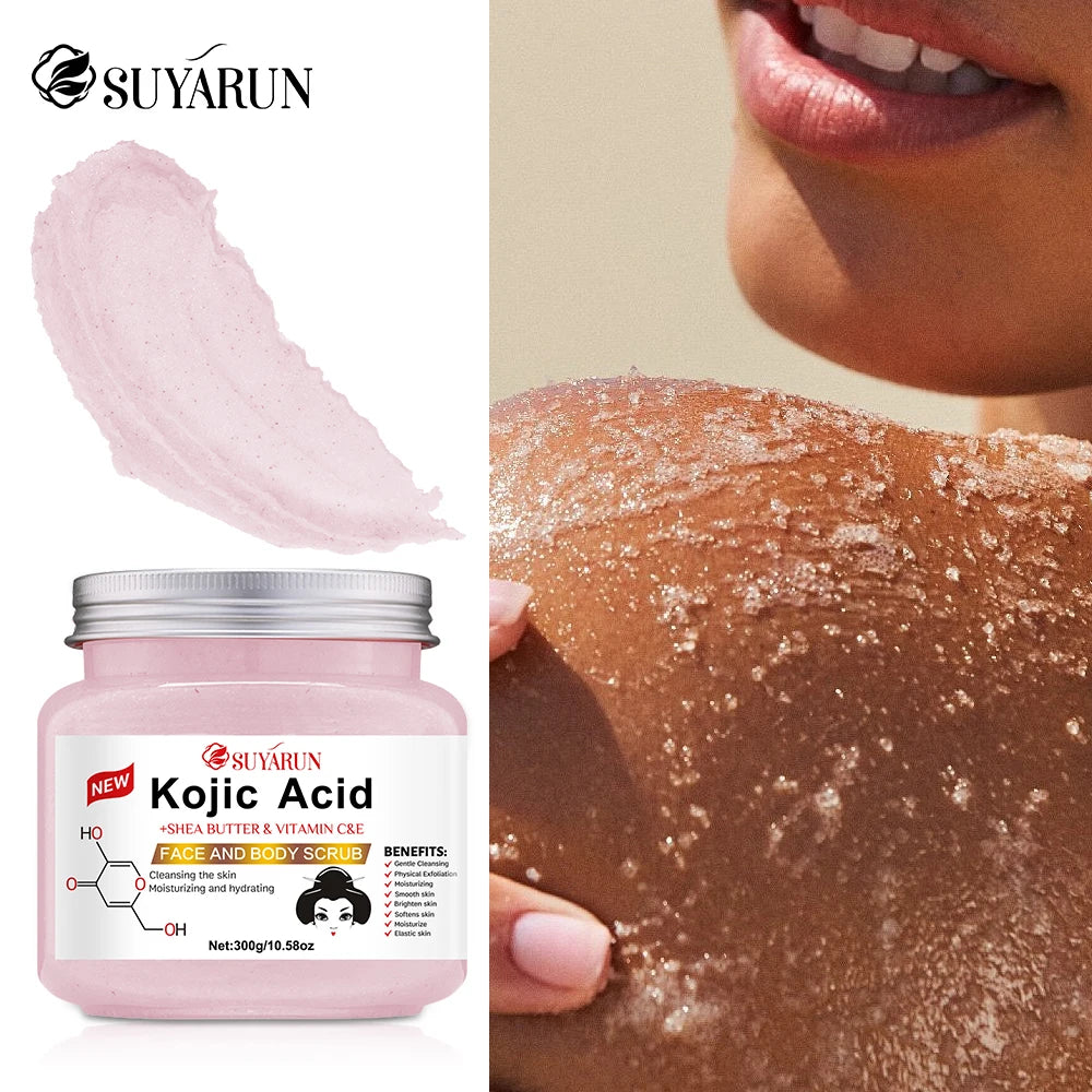 SUYARUN Kojic Acid Exfoliating Body Scrub - Brightening Dark Spot Remover, Natural Skin Smoothing Scrub for Soft Glowing Skin. Oasis Select