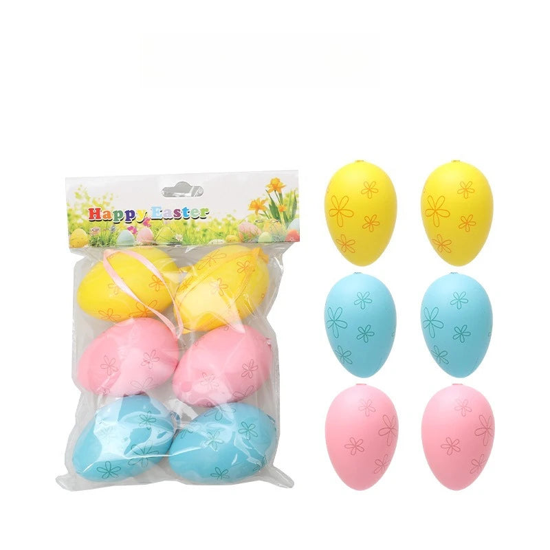 6Pcs Easter Egg Hanging Ornaments Artificial Plastic Egg Pendants Easter Tree Decorations Festival Home Party Decor Oasis Select