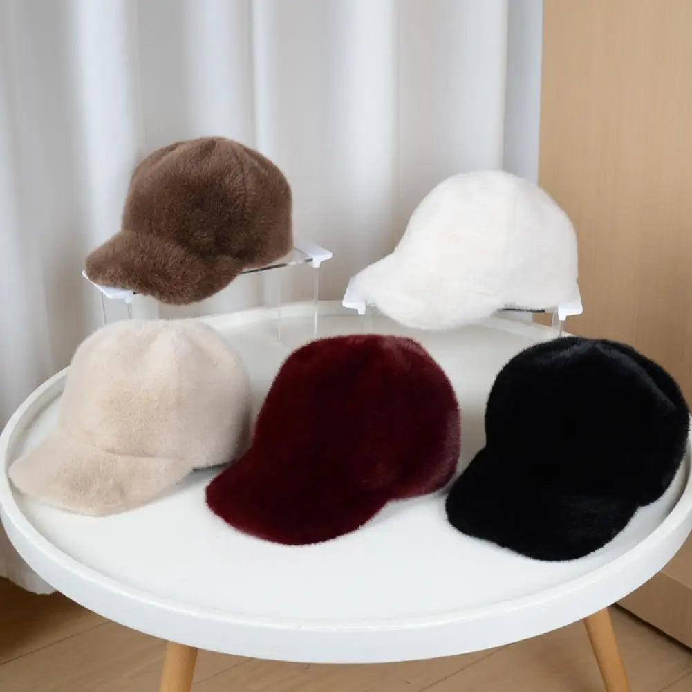 Women's Winter Plush Faux Fur Baseball Cap | Warm Duckbill Hat