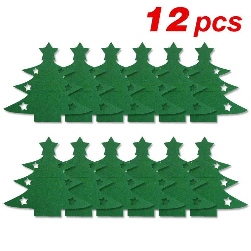 12pcs, Christmas Tree Placemats, Felt Fork and Spoon Bag Set, Suitable for Christmas and Other Holiday Party Table Decoration Oasis Select 12pcs GREEN L