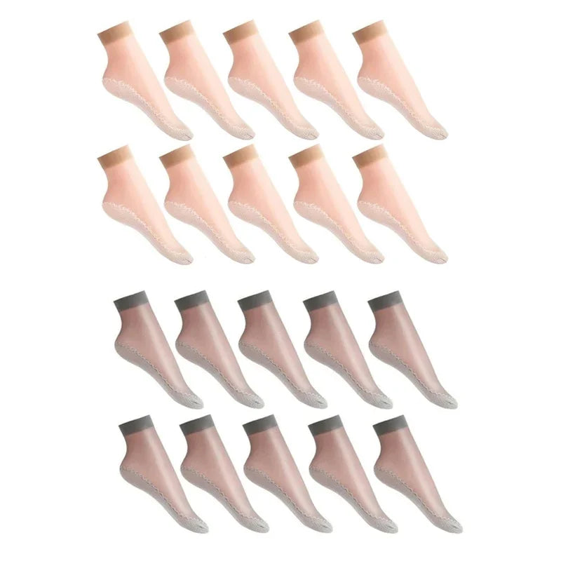 10/20pairs womens anti-slip cotton socks, sweat absorbing anti-slip cotton bottom stretch socks Oasis Select 10Beige 10Gray
