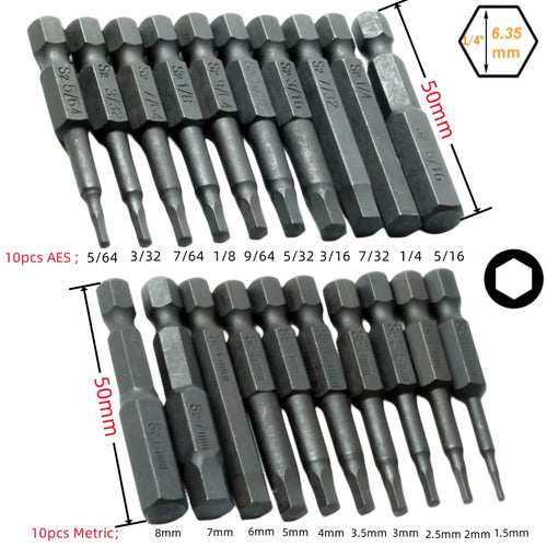 10-Pc Magnetic Hex Allen Wrench Drill Bit Set – SAE & Metric Hex Drill Bit Set Oasis Select 20pcs SAE Metric