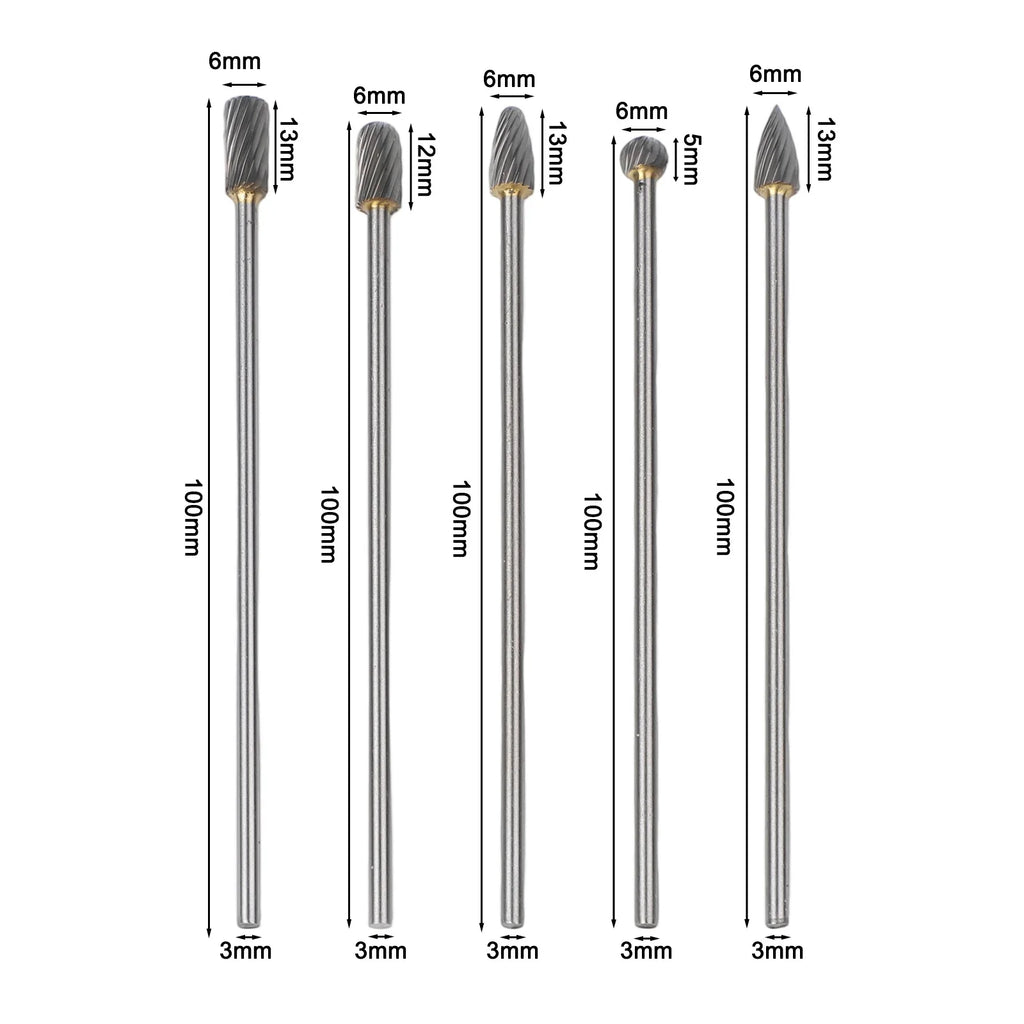 5pcs Rotary Rasp File Carving Grinder Abrasive Tools 3x6x100mm Long Single Cut For Solid Carbide Rotary Burrs Set Rotary Tools Oasis Select