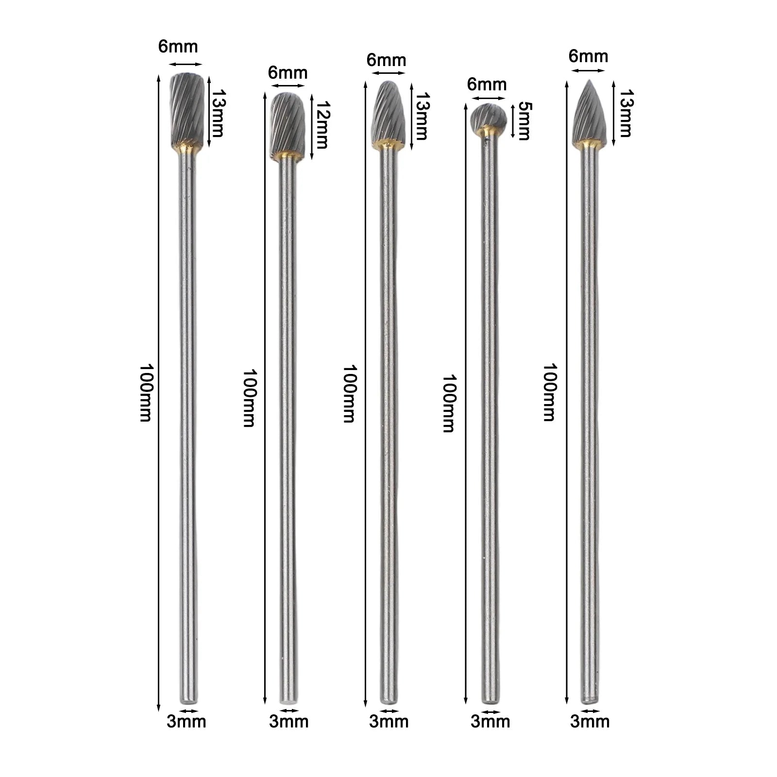 5pcs Rotary Rasp File Carving Grinder Abrasive Tools 3x6x100mm Long Single Cut For Solid Carbide Rotary Burrs Set Rotary Tools Oasis Select