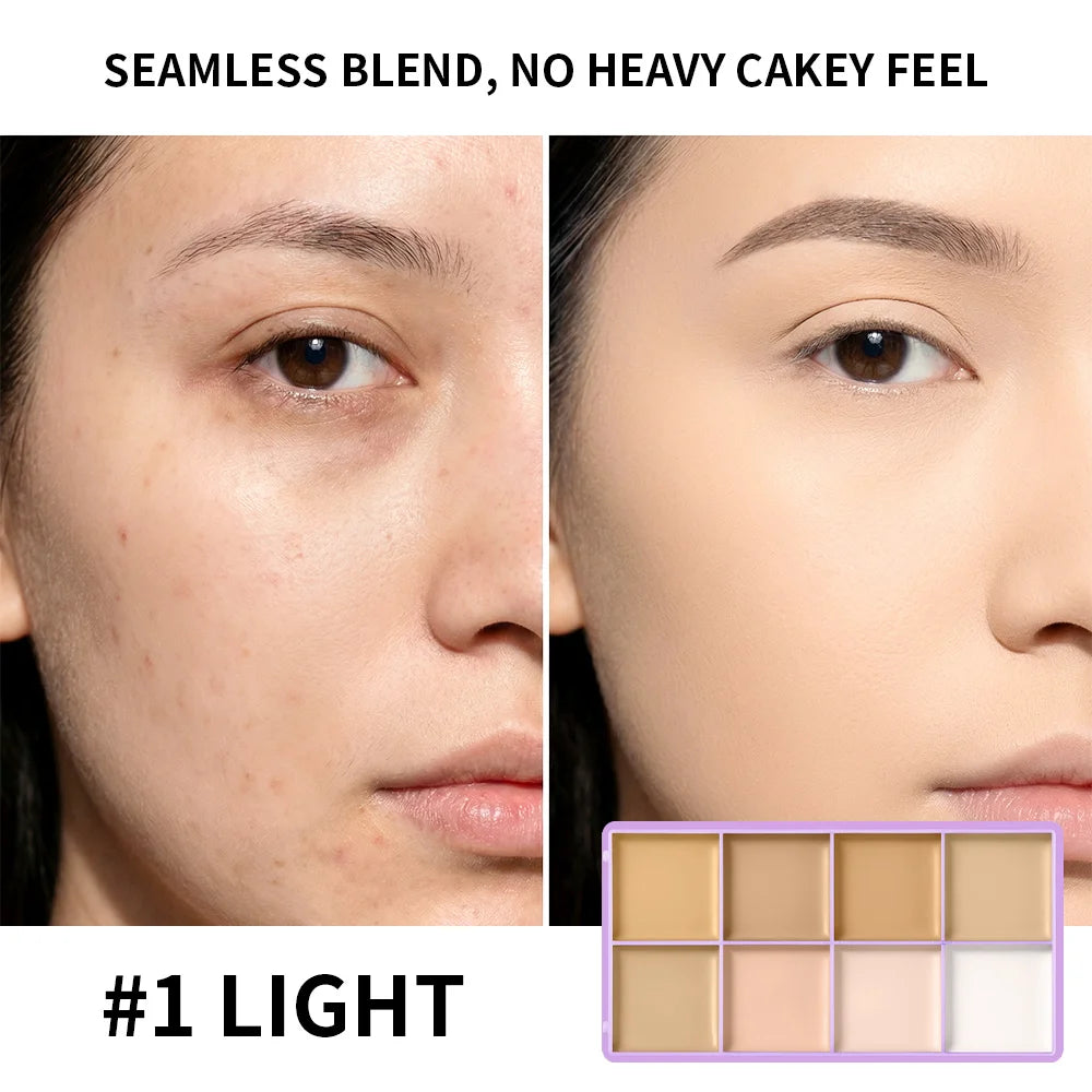 8 Shade Fade Palette Soft Matte Texture Cover Dark Circles, Redness, Skin Blemishes Waterproof Sweatproof Long-wearing Concealer Oasis Select