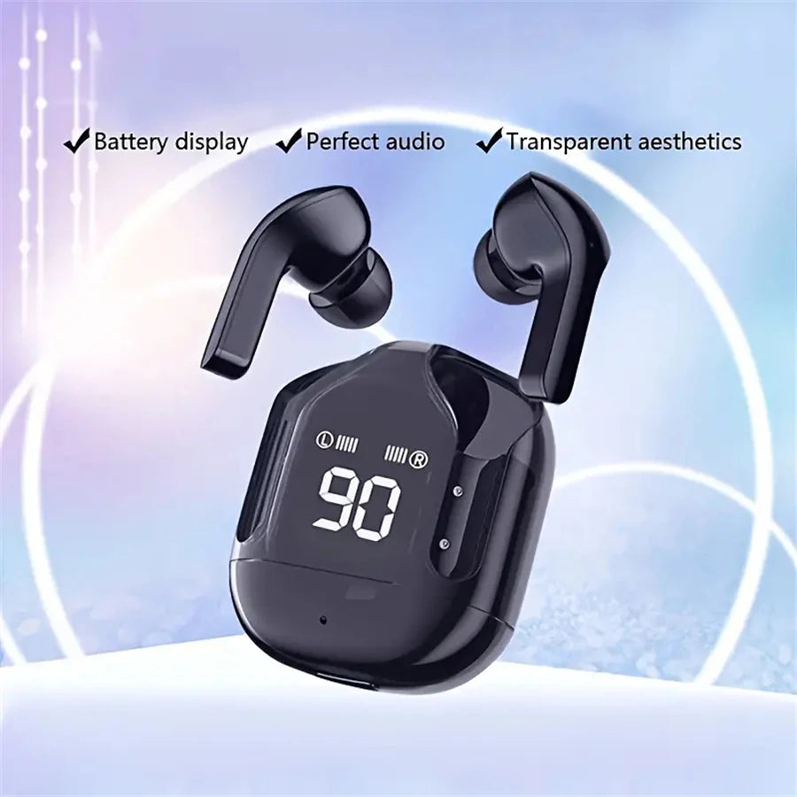 Original T2 Wireless Bluetooth Earphone Transparent HIFI Headphones LED Power Digital Display Stereo Sound Earphones for Phone Oasis Select
