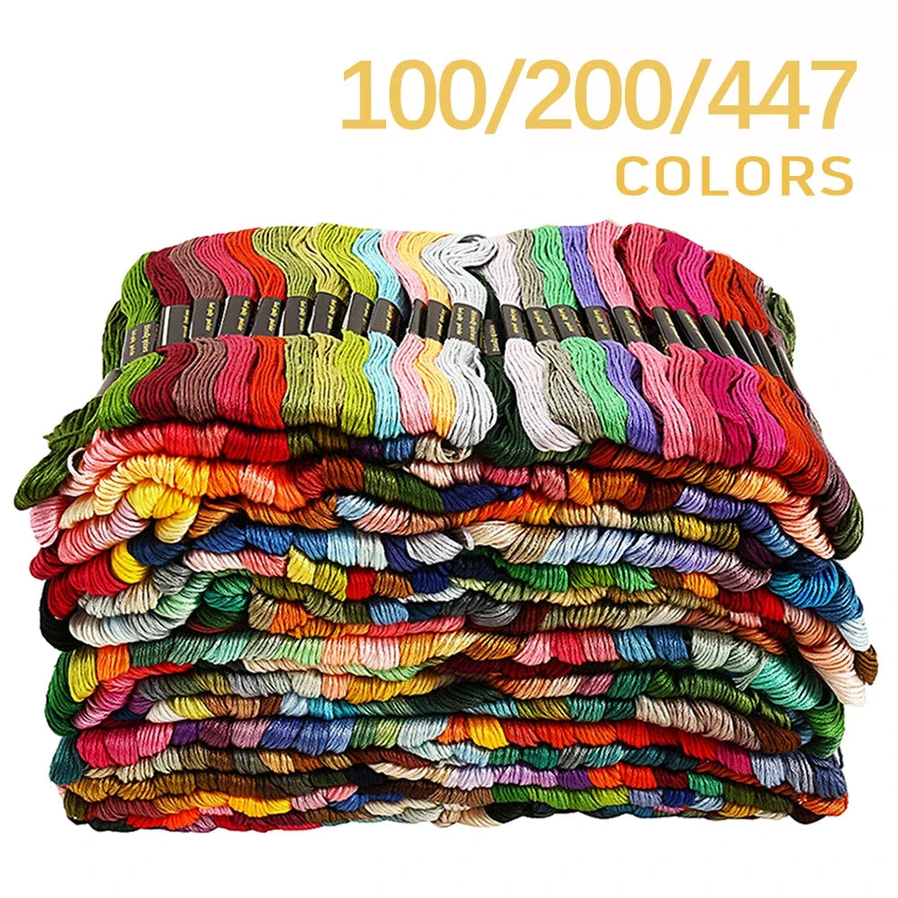 100/200/447pcs Mix Colors Embroidery Thread Cotton Sewing Skeins Craft Cross Stitch Floss Kit Line DIY Tools Make Bracelets Oasis Select