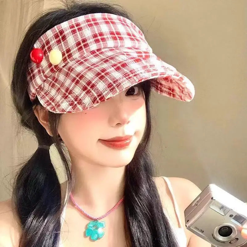 zomer pet dames Plaid Empty Top Sun Visor Hat Women uv차단 шляпа женская от солнца Gorros para el sol de mujer Adjustable Cap Oasis Select Red