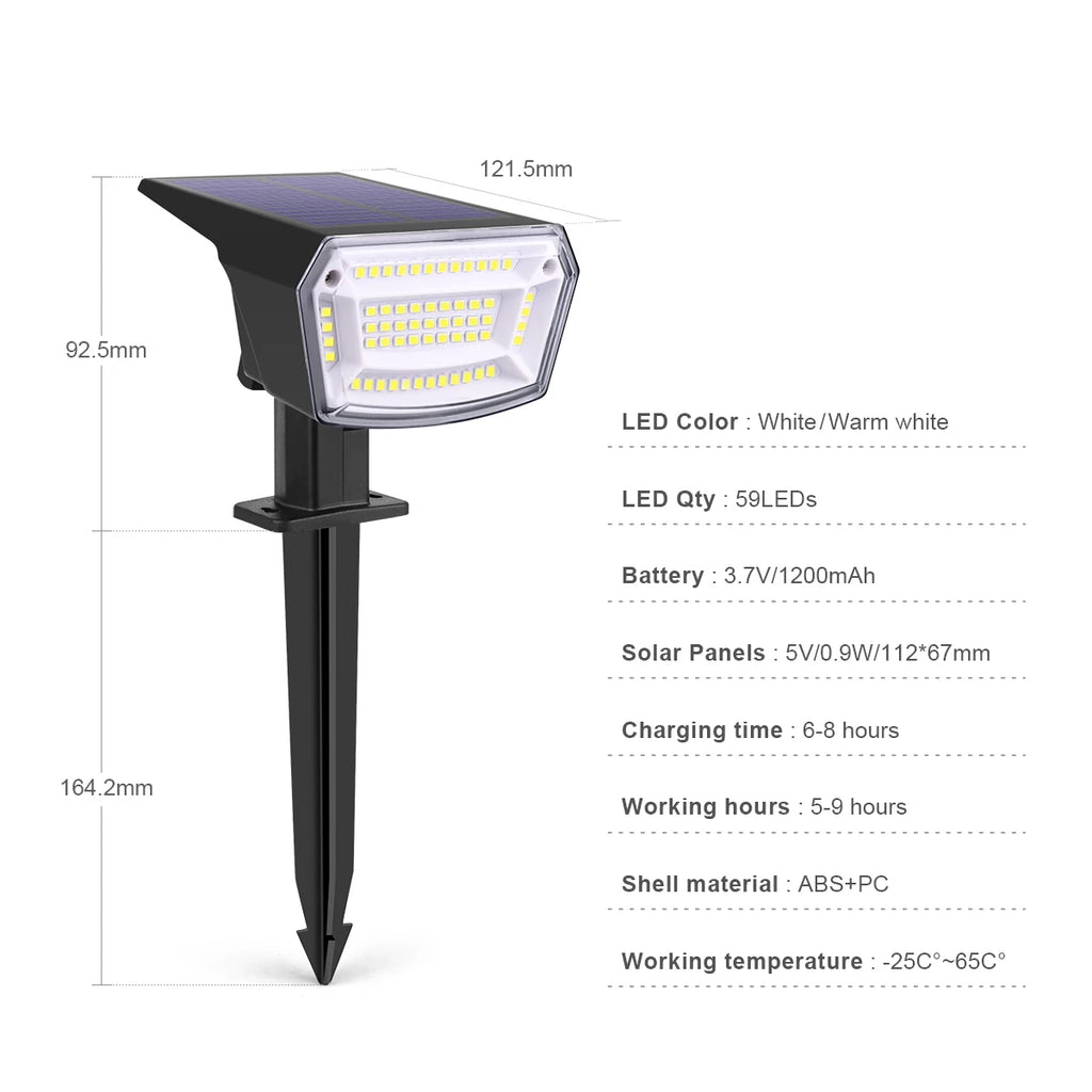 1-5Pcs Solar Outdoor Spot Lights Waterproof can work under -20℃~60℃,59LEDs Adjust Brightness Xmas Tree Yard Path Lawn Decor Lamp Oasis Select