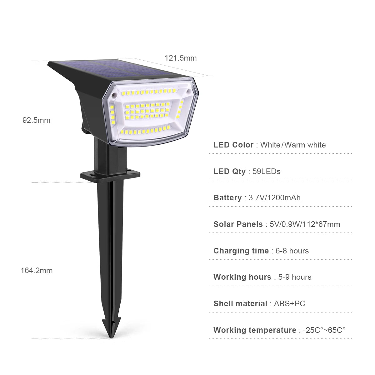 1-5Pcs Solar Outdoor Spot Lights Waterproof can work under -20℃~60℃,59LEDs Adjust Brightness Xmas Tree Yard Path Lawn Decor Lamp Oasis Select