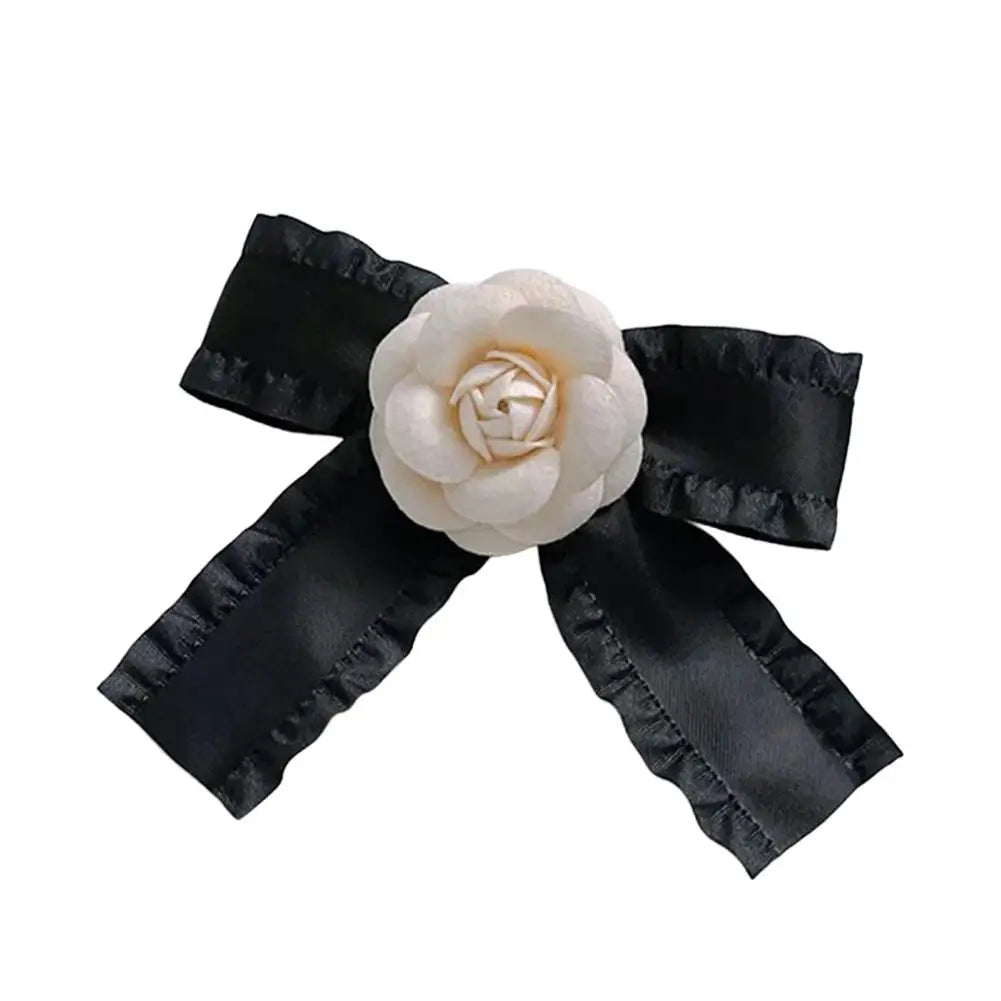 New Fabric Camellia Flower Brooch Velvet Bow Tie Ladies College Style Shirt Collar Pins Vintage Wedding Party Brooches for Women Oasis Select F