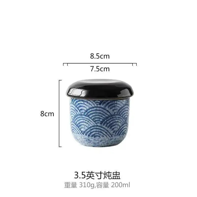 Japanese Tableware Stew Bowl Ceramic Bowl With Lid Dessert Steamed Egg Bowl Soup Bowl Dessert Underglaze Color Ramen Bowl Oasis Select 3.5 Inch Stew Bowl