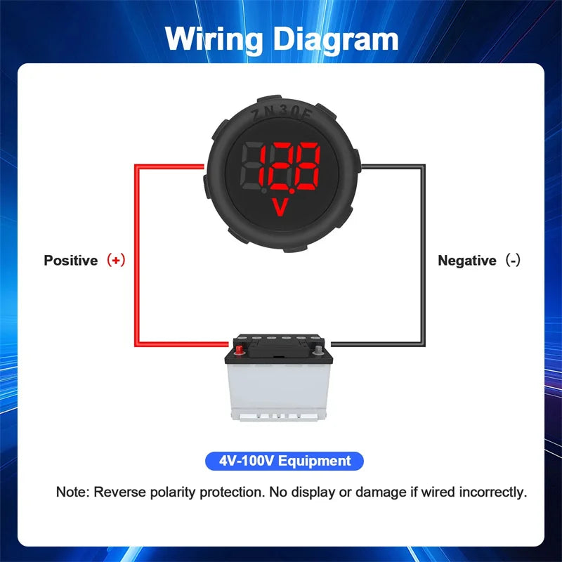 DC 4-100V LED Digital Display Circular Two-wire Voltmeter DC Digital Voltmeter Head Display Reverse Connection Protection Oasis Select