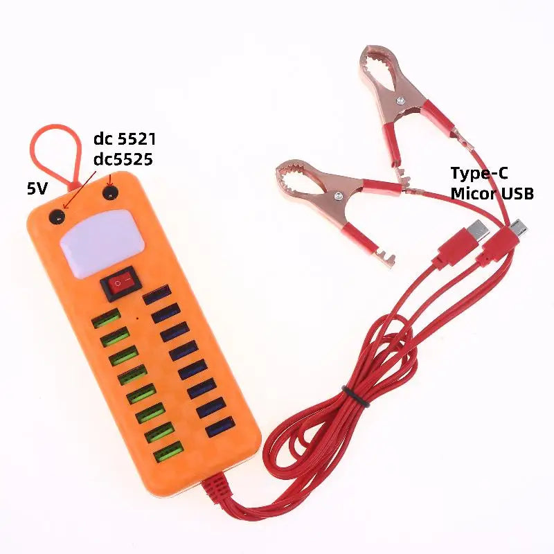 1Pcs 12V 24V To 5V 3.4A 16USB Port Power Adapter With Battery Clip For Charging Cell Phone Emergency USB Power High Efficiency Oasis Select