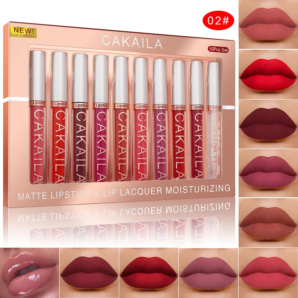10 Pcs Matte Lipstick Lip Gloss Sets Long-Lasting Non-Fading Waterproof Non-stick Cup Exquisite Gift Everyday Holiday Universal Oasis Select 02