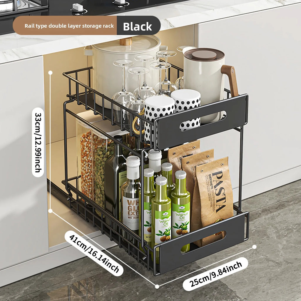 Kitchen Shelf Cabinet Pull Basket Layered Rack Seasoning Storage Sink Storage Super Deep Pull-out Shelf Oasis Select S Black 1 Pack