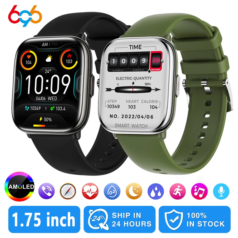 AMOLED Screen Smartwatch Women Blue Tooth Call Smart Watches Men Health Monitor Code Locks Heart Rate Sports DIY Dial Waterproof Oasis Select