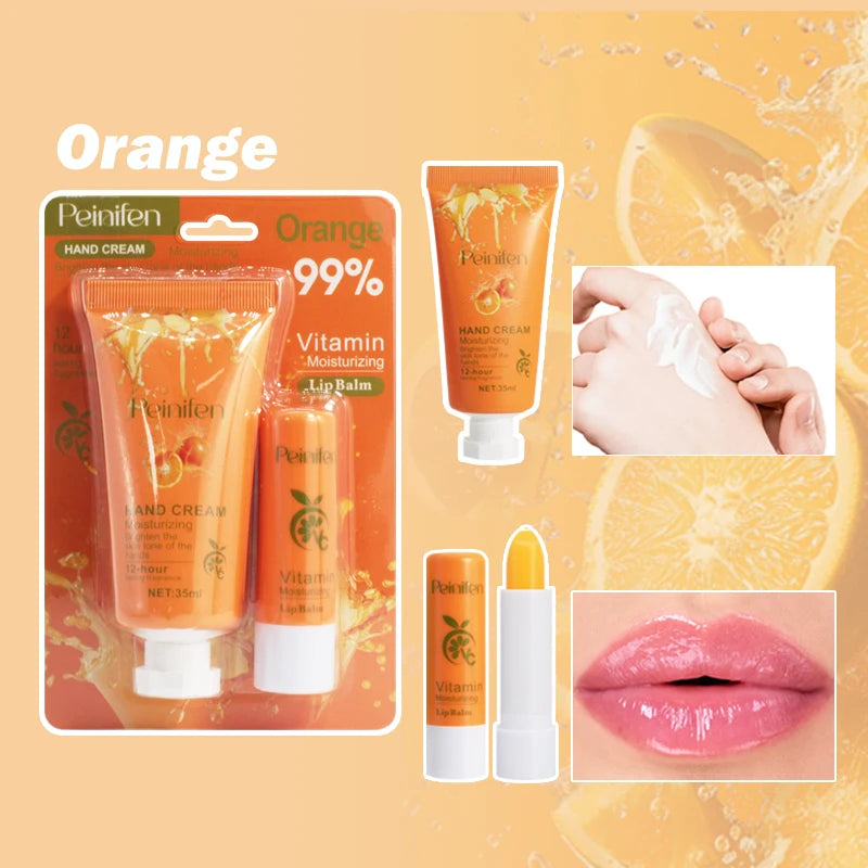 Peinifen Hand Cream & Color-Changing Lip Balm Set – Vitamin E Hand & Lip Care Set Oasis Select orange