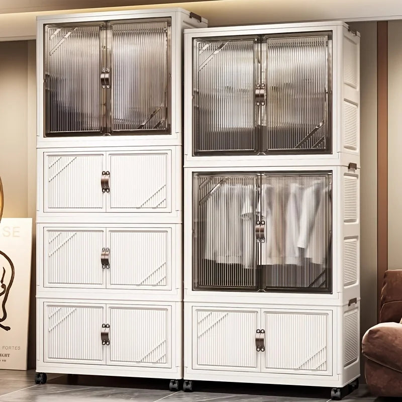 72cm Wide Foldable Storage Cabinet with Rolling Wheelsfor Clothes/Toys – Bedroom/Living Room/Bathroom Organization Oasis Select