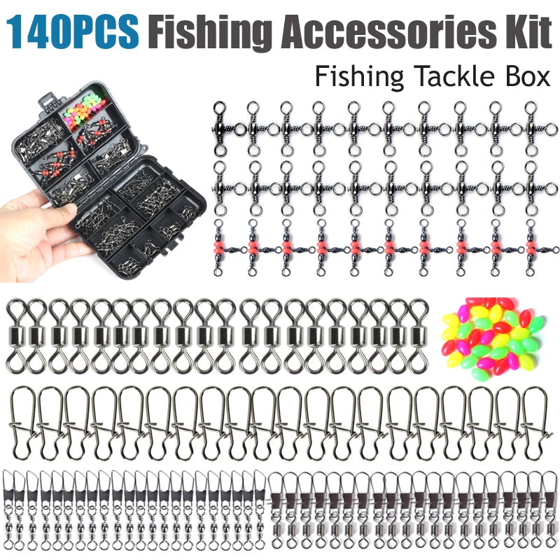 2026 New Arrival 140Pcs Fishing Accessories Kit Fishing Swivel Snaps Triple Swivel Connectors And Barrel Snap Clips Fishing Set Oasis Select LSKIT-140B