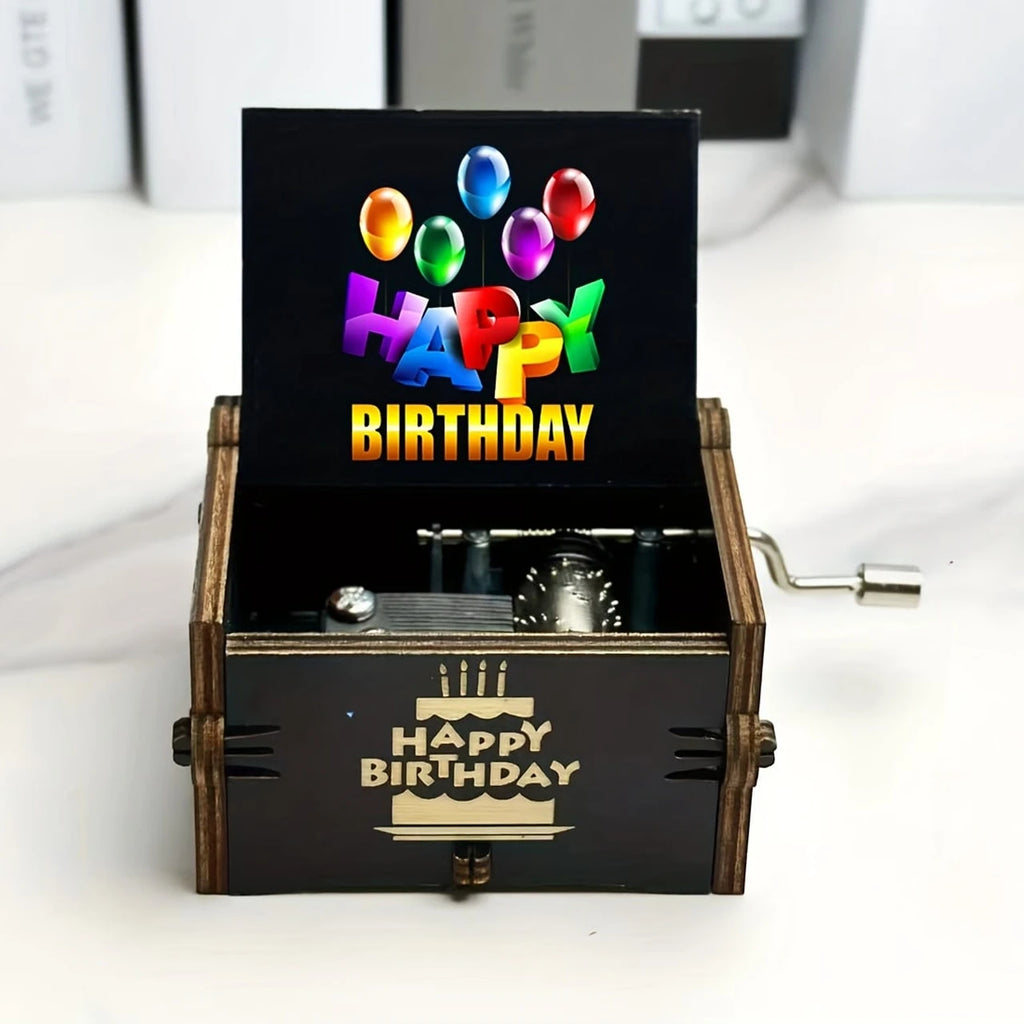 Happy Birthday, Music Hand cranked Music Box, Creative Ornament, Colorful Birthday Gift, Wooden Music Box Oasis Select