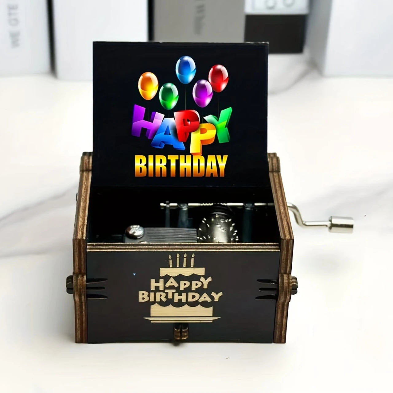 Happy Birthday, Music Hand cranked Music Box, Creative Ornament, Colorful Birthday Gift, Wooden Music Box Oasis Select